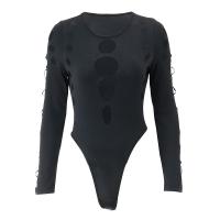 Polyester Slim Women Jumpsuit & hollow patchwork Solid black PC