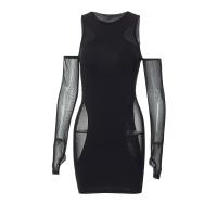 Polyester Waist-controlled & Slim & High Waist Sexy Package Hip Dresses see through look & off shoulder patchwork Solid black PC