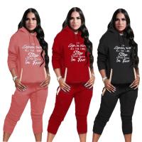 Polyester With Siamese Cap Women Casual Set & two piece Long Trousers & top letter Set