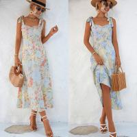 Polyester One-piece Dress mid-long style printed floral PC