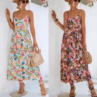 Polyester One-piece Dress side slit & backless printed floral PC