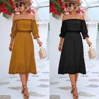 Polyester scallop One-piece Dress mid-long style Solid PC