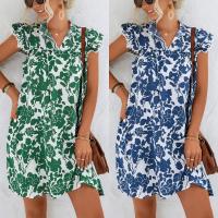 Polyester scallop & A-line One-piece Dress deep V & loose PC