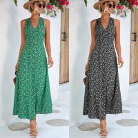 Polyester long style One-piece Dress deep V & backless printed shivering PC