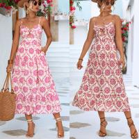 Polyester A-line One-piece Dress mid-long style printed floral PC
