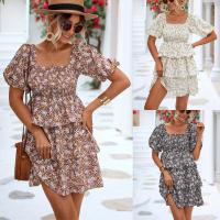 Polyester Layered & High Waist One-piece Dress printed floral PC