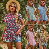 Polyester Women Short Sleeve T-Shirts & loose printed floral PC