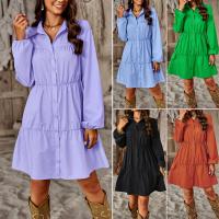 Polyester scallop Shirt Dress patchwork Solid PC