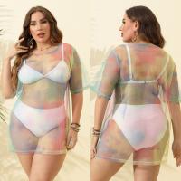 Polyester Plus Size One-piece Dress see through look Tie-dye Solid PC