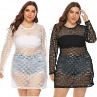 Polyester Plus Size One-piece Dress see through look & hollow Spandex knitted Solid white and black PC