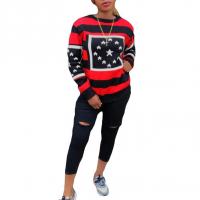 Polyester Women Long Sleeve T-shirt & loose printed mixed pattern PC