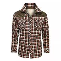 Cotton Slim Men Long Sleeve Casual Shirts fleece patchwork plaid PC