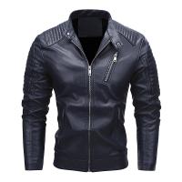 PU Leather Slim Men Motorcycle Leather Jacket patchwork Solid black PC