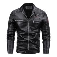 PU Leather Slim Men Jacket fleece patchwork PC