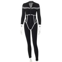 Polyester Foot-flat & Slim Long Jumpsuit patchwork Solid black PC