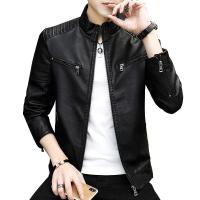 PU Leather Men Motorcycle Leather Jacket & regular patchwork Solid PC