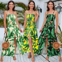 Polyester long style & front slit One-piece Dress printed Plant PC