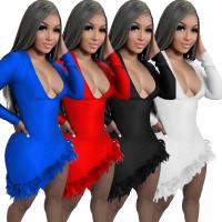 Polyester Sexy Package Hip Dresses deep V patchwork Solid PC