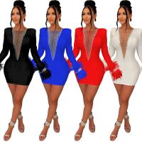 Polyester Sexy Package Hip Dresses see through look Solid PC