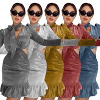 Polyester Sexy Package Robes hip impression de papier d’or Solide plus de couleurs pour le choix pièce