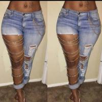 Denim Ripped & Slim & High Waist Women Jeans Solid PC