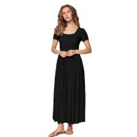 Rayon long style & Pleated One-piece Dress & loose Solid PC
