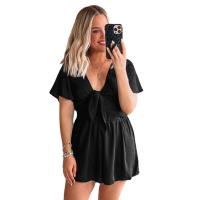 Polyester Women Romper deep V & loose Solid PC