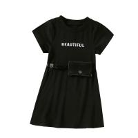 Polyester Girl One-piece Dress letter black PC