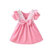 Cotton Princess Girl One-piece Dress Lace Solid pink PC