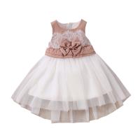 Polyester Princess Girl One-piece Dress with bowknot Gauze Apricot PC