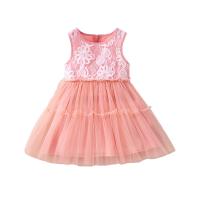 Polyester Princess Girl One-piece Dress embroidered floral pink PC