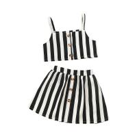 Spandex & Polyester Girl Two-Piece Dress Set tank top & skirt striped black Set