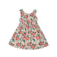 Cotton Girl One-piece Dress with bowknot printed floral light pink PC