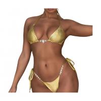 Polyester Bikini goudfolieprint slangenhuidpatroon Instellen