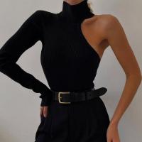 Polyester Women Jumpsuit & skinny & hollow & One Shoulder Solid black PC