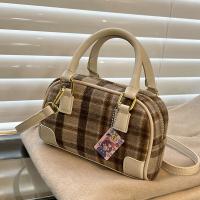 Plaid Fabric & PU Leather Handbag soft surface & attached with hanging strap plaid PC