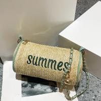 Straw Crossbody Bag with chain & soft surface letter PC