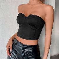 Polyester Slim Tube Top patchwork Solid black PC