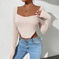Polyester Slim Women Long Sleeve Blouses knitted Apricot PC
