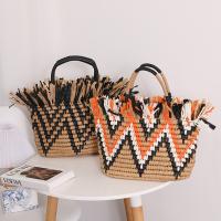 Straw Beach Bag & Handmade & Vintage Handbag patchwork PC