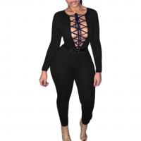 Polyester Long Jumpsuit & skinny printed Solid black PC