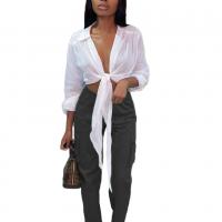 Chiffon Crop Top Women Long Sleeve Shirt plain dyed Solid PC