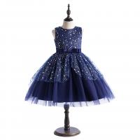 Polyester Slim & Princess Girl One-piece Dress large hem design patchwork deep blue PC