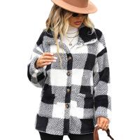 Polyester Women Coat mid-long style printed plaid PC