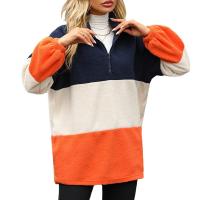 Polyester Women Sweatshirts & loose patchwork striped Apricot PC