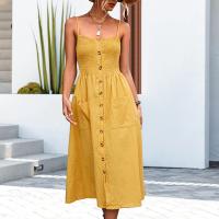Polyester A-line One-piece Dress mid-long style Solid yellow PC