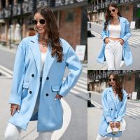 Polyester Women Coat mid-long style Cotton Solid blue PC