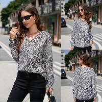 Polyester Women Long Sleeve Shirt Cotton printed leopard PC