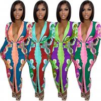 Polyester front slit Sexy Package Hip Dresses deep V & skinny style printed geometric PC