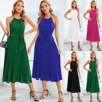 Polyester Pleated One-piece Dress mid-long style Solid PC
